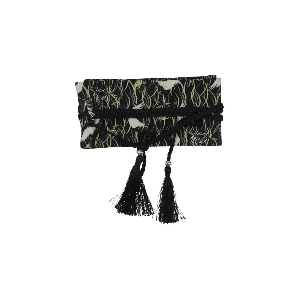 Black Printed Obi-Style Tassel Tie Belt